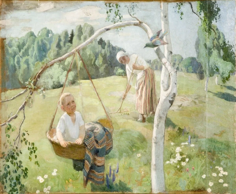 Madre al lavoro e figlio nella culla - Art Museum of Estonia's painting collection, Tallinn